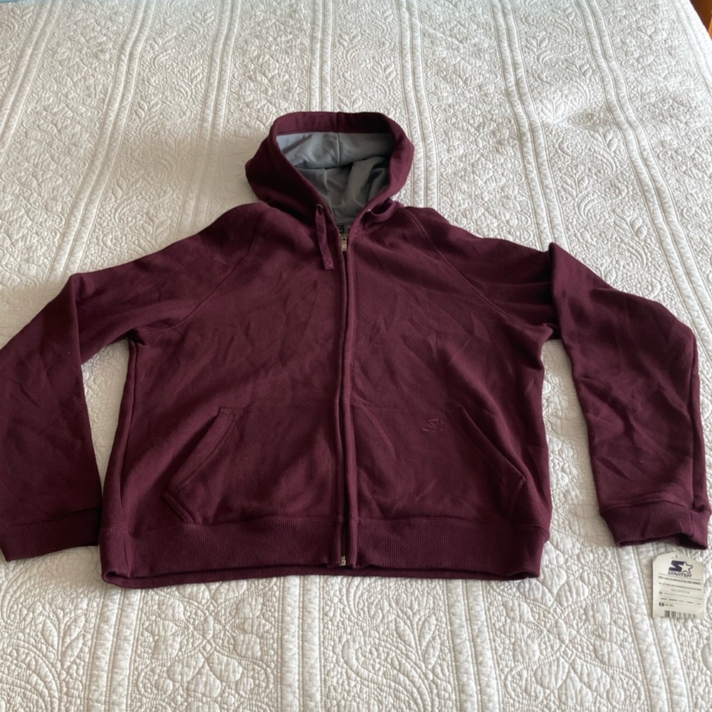 Starter Men’s Athletic Full Zip Hooded Fleece Jacket Burgundy Size Medium NWT